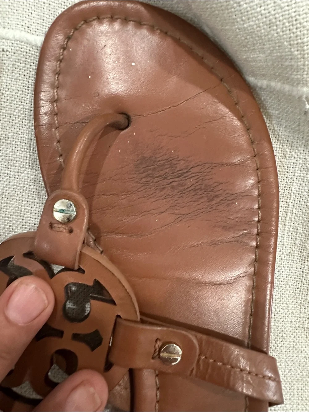 Tory Burch Tan Miller Logo Thong Sandals